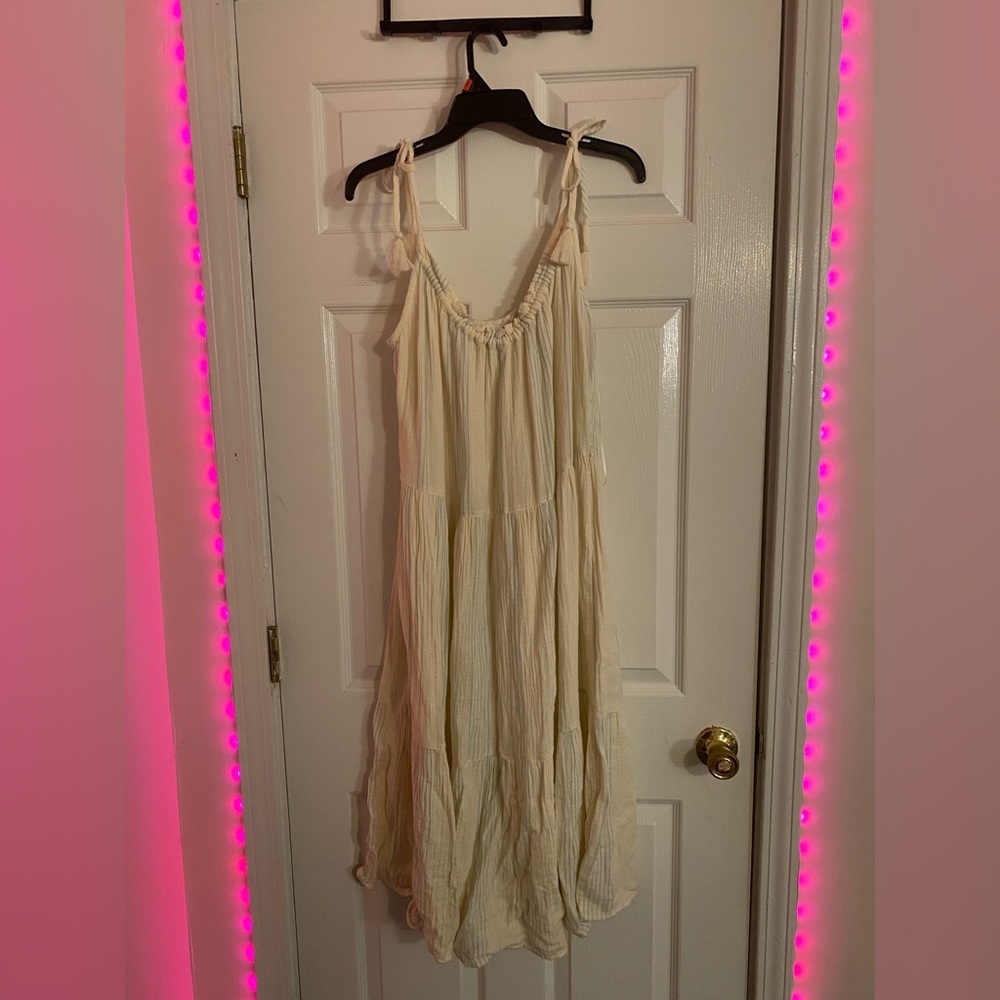 White and blue spaghetti strap dress